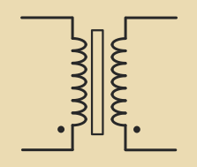 Symbol of an "Isolaton Tranformer". The dot indicates polarity.